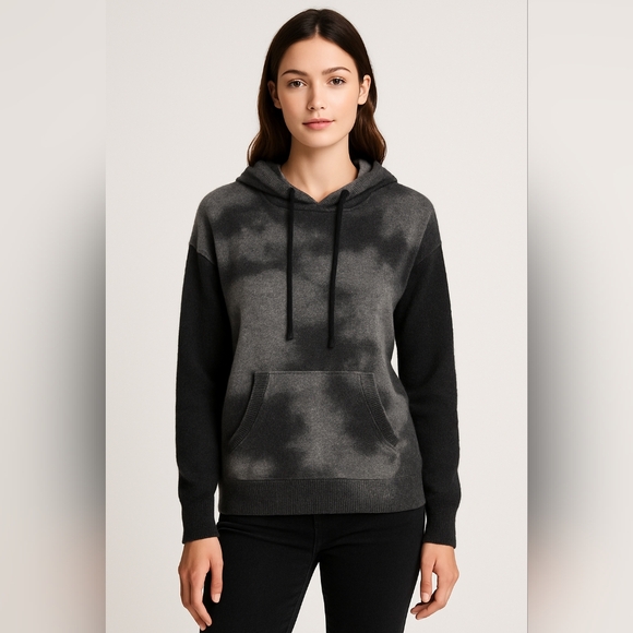 Autumn Cashmere Hoodie Sweater XL 100% Pure Cashmere Gray Black Pullover - Picture 6 of 9